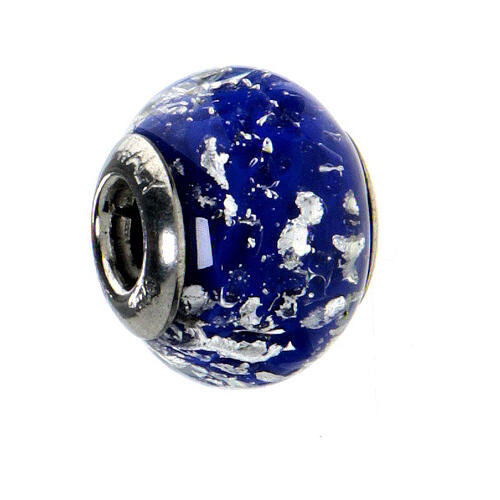 Murano glass bead in speckled blue for bracelets 925 silver 1
