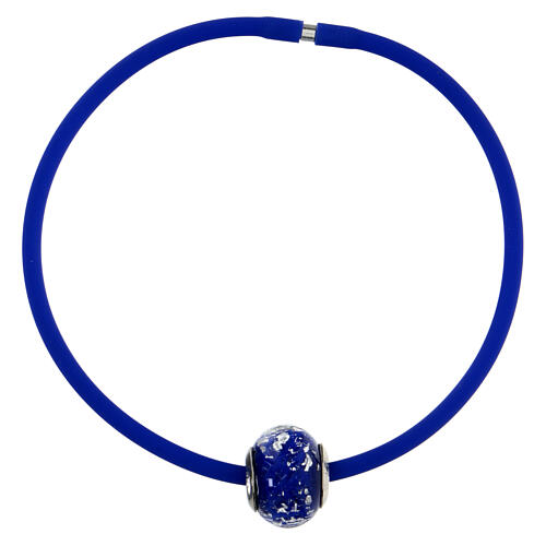 Murano glass bead in speckled blue for bracelets 925 silver | online sales  on