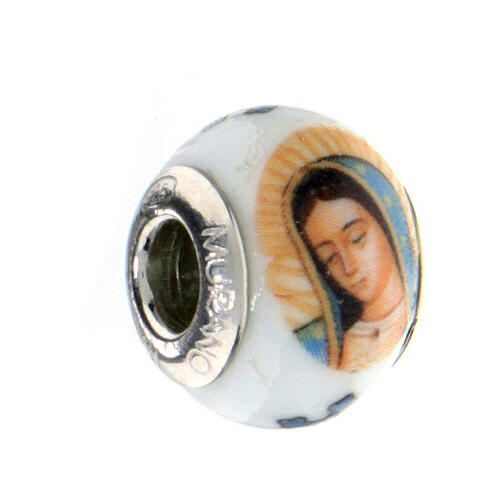 Murano glass bead for bracelets Virgin Guadalupe 925 silver 1