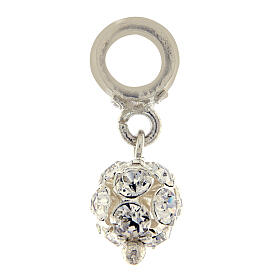Strassball dangle charm, white crystal and 800 silver
