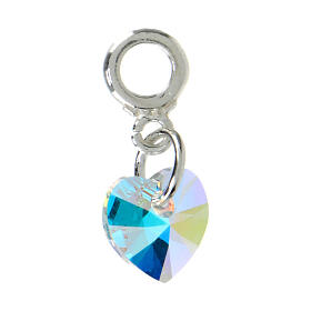 Iridescent white crystal heart charm with 925 silver loop