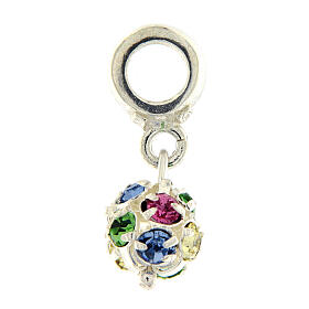 Strassball dangle charm, multicoloured crystal and 800 silver