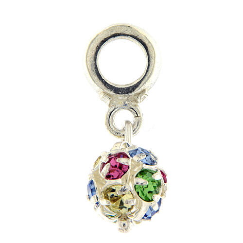 Strassball dangle charm, multicoloured crystal and 800 silver 8