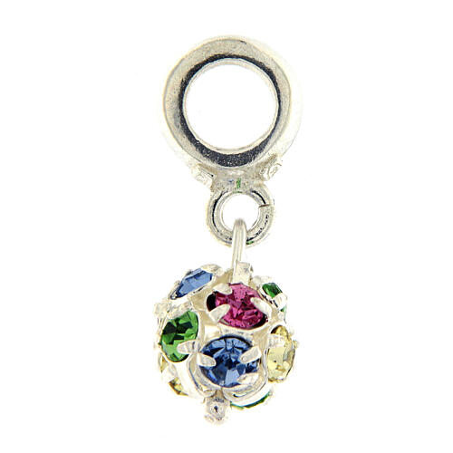 Strassball dangle charm, multicoloured crystal and 800 silver 1