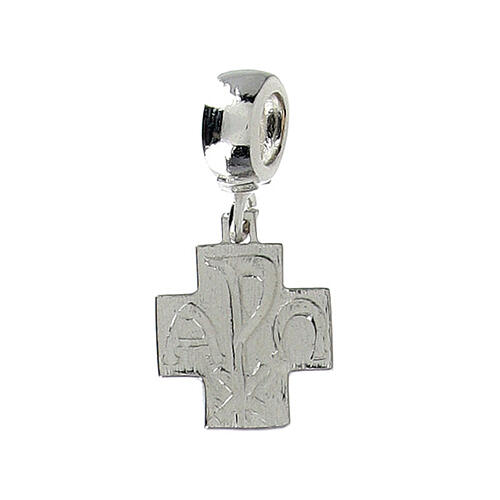 Greek cross dangle charm with St Pio, 925 silver 2