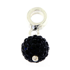 Black crystal ball charm with 925 silver loop
