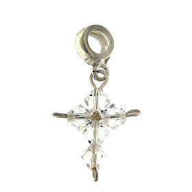 Breloque croix cristal blanc avec passant en argent 925 2 cm