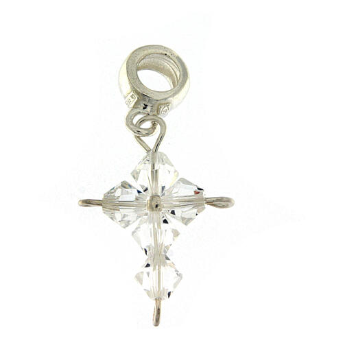 Zawieszka krzyż kryształ biały z charmem ze srebra 925 6
