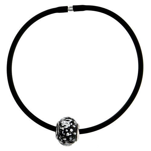 Charm pulsera negro maculado vidrio Murano plata 925 3