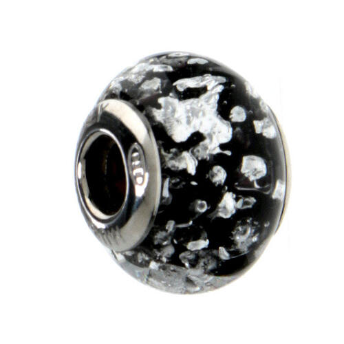 Black spotted bracelet bead in 925 silver Murano glass 1