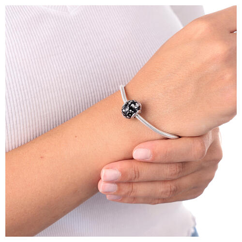 Black spotted bracelet bead in 925 silver Murano glass 2