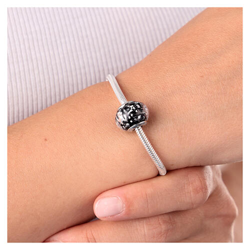 Black spotted bracelet bead in 925 silver Murano glass 4