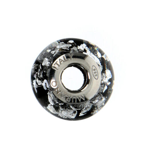 Black spotted bracelet bead in 925 silver Murano glass 5