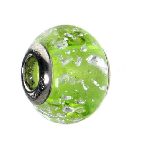 Charm pulsera verde maculado vidrio Murano plata 925 1