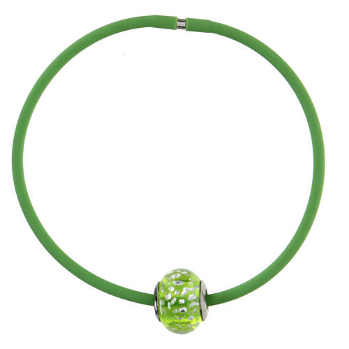 Passante bracciale verde maculato vetro Murano argento 925 3