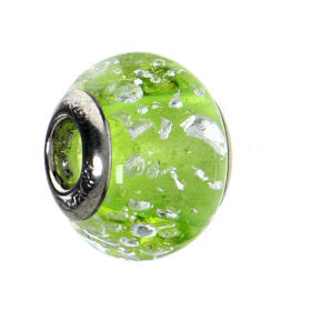 Green speckled Murano glass bracelet loop in 925 silver