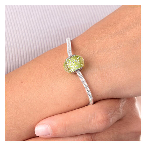 Green speckled Murano glass bracelet loop in 925 silver 4