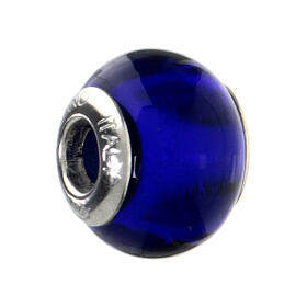 Charm bleu nuit simple pour bracelet verre de Murano et argent 925
