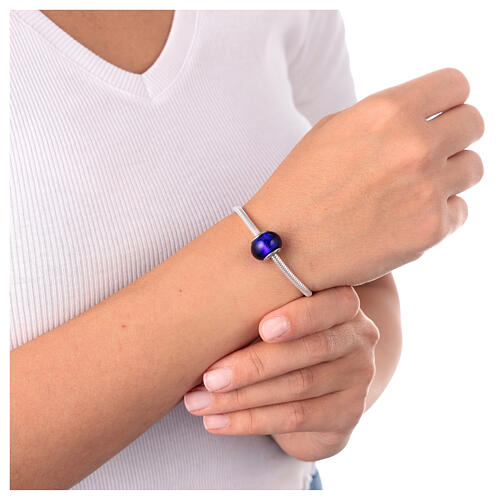 Charm bleu nuit simple pour bracelet verre de Murano et argent 925 2
