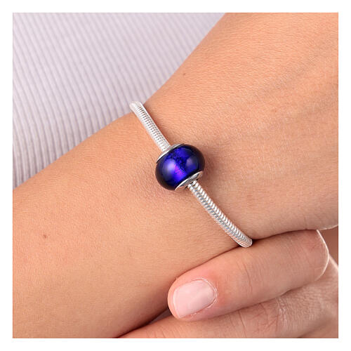Charm bleu nuit simple pour bracelet verre de Murano et argent 925 4