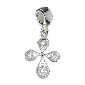 Filigree drop-shaped cross, dangle charm, 800 silver
