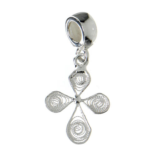Filigree drop-shaped cross, dangle charm, 800 silver 1