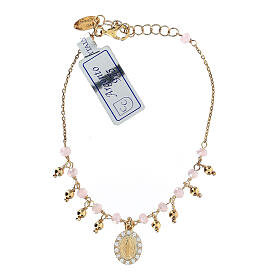 Single decade rosary bracelet of gold plated 925 silver and 0.08 in pink crystal beads