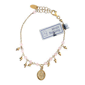 Pulseira dezena prata 925 dourada e cristal cor-de-rosa 2 mm
