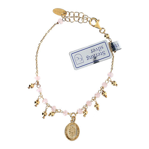 Pulseira dezena prata 925 dourada e cristal cor-de-rosa 2 mm 2