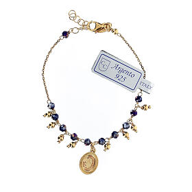 Single decade rosary bracelet of gold plated 925 silver and 0.08 in blue crystal beads