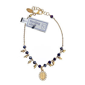 Pulseira dezena prata 925 dourada e cristal azul escuro 2 mm