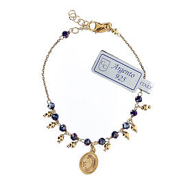 Pulseira dezena prata 925 dourada e cristal azul escuro 2 mm