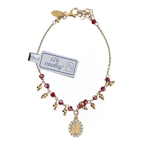 Single decade rosary bracelet of gold plated 925 silver and 0.08 in crimson red crystal beads 1