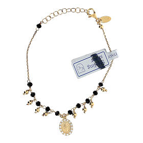 Single decade rosary bracelet of gold plated 925 silver and 0.08 in black crystal beads