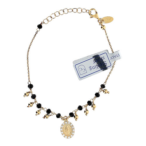 Single decade rosary bracelet of gold plated 925 silver and 0.08 in black crystal beads 1