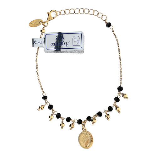 Decade rosary bracelet 2 mm gilded silver 925 black crystal 2