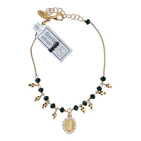 Pulseira dezena prata 925 dourada e cristal verde escuro 2 mm