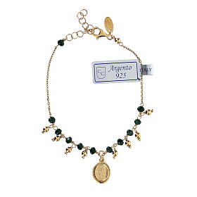 Pulseira dezena prata 925 dourada e cristal verde escuro 2 mm