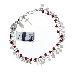 Pulseira dezena prata 925 e cristal vermelho vivo 2 mm