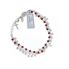 Pulseira dezena prata 925 e cristal vermelho vivo 2 mm