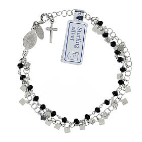 Single decade rosary bracelet of 925 silver and 0.08 in black crystal beads
