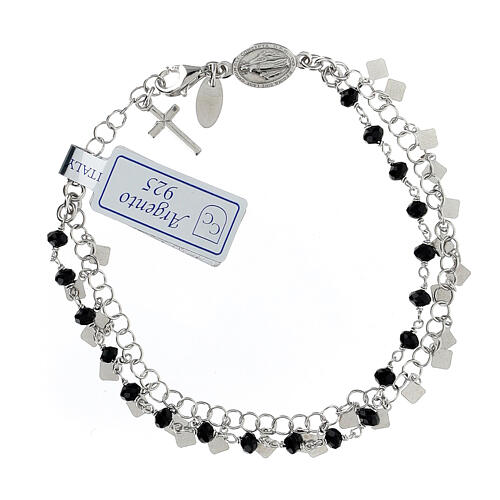 Single decade rosary bracelet of 925 silver and 0.08 in black crystal beads 1