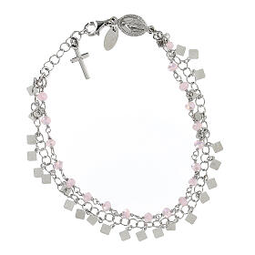 Single decade rosary bracelet of 925 silver and 0.08 in pink crystal beads