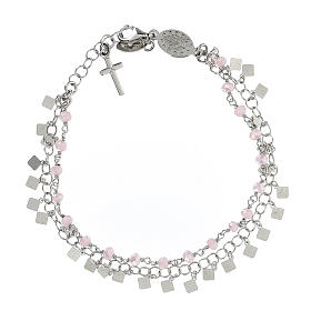 Single decade rosary bracelet of 925 silver and 0.08 in pink crystal beads