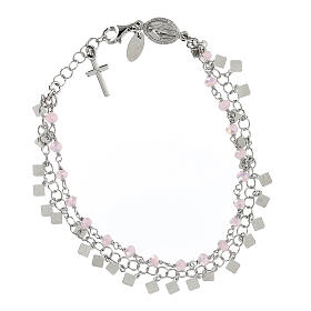 Pulseira dezena prata 925 e cristal cor-de-rosa 2 mm