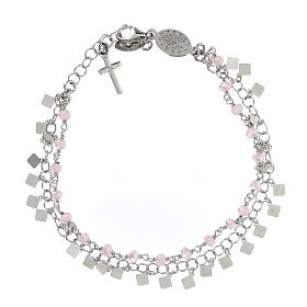 Pulseira dezena prata 925 e cristal cor-de-rosa 2 mm