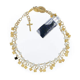 Single decade rosary bracelet, 0.08 in white crystal beads and gold plated 925 silver