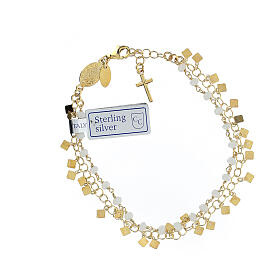 Single decade rosary bracelet, 0.08 in white crystal beads and gold plated 925 silver