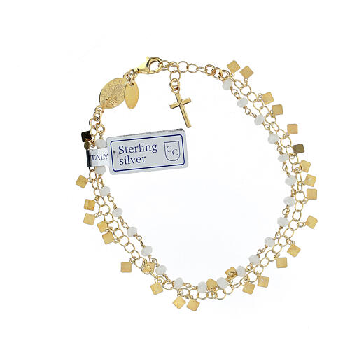 Single decade rosary bracelet, 0.08 in white crystal beads and gold plated 925 silver 2