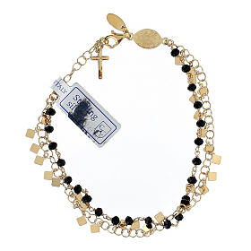 Single decade rosary bracelet, 0.08 in black crystal beads and gold plated 925 silver